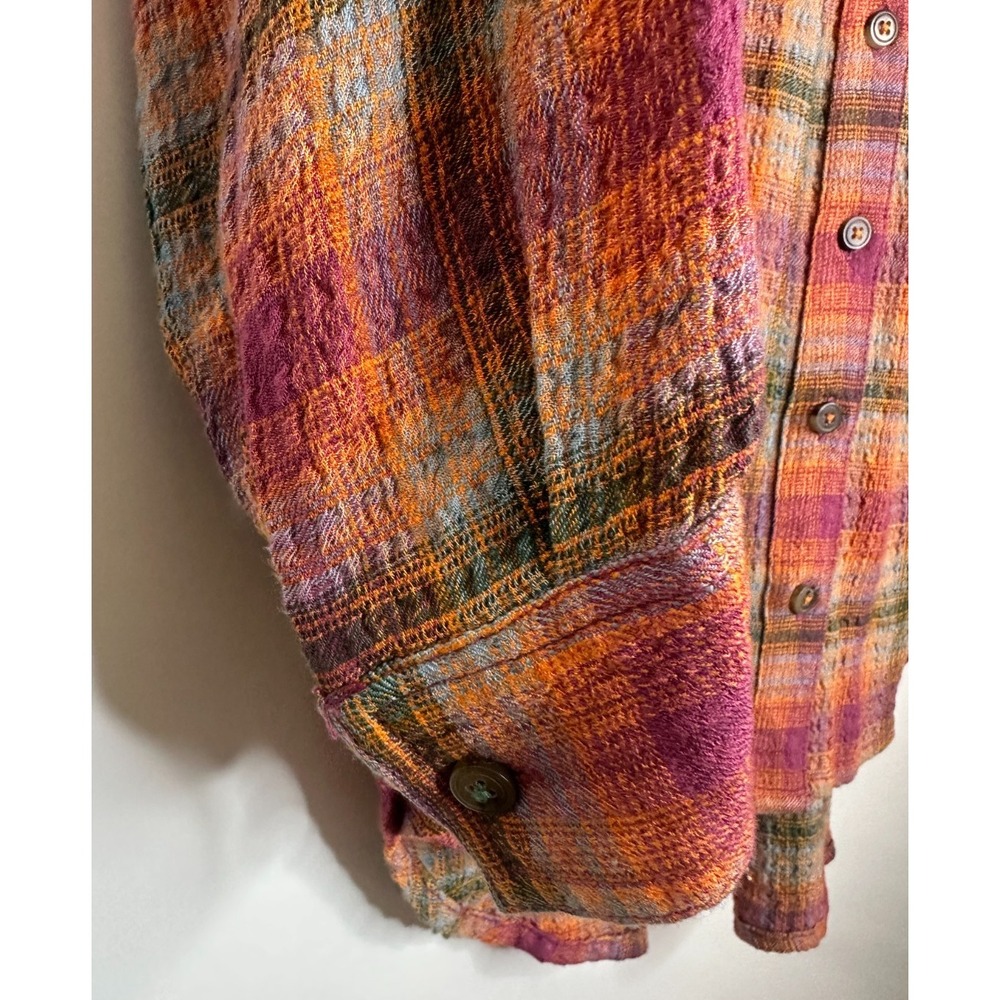 Pilcro Plaid Button Down Shirt Medium Long Sleeve Pockets Orange Purple Anthro - Picture 7 of 13
